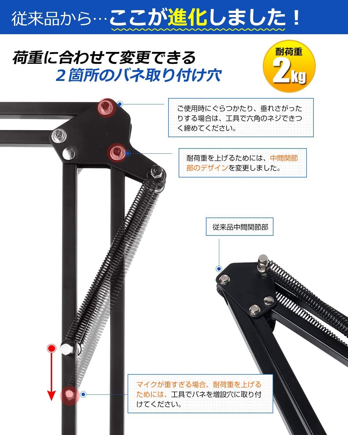 マイクブームアーム マイクアーム マイクスタンド コンデンサー マイク用 卓上 Amazon | マイクスタンド マイクアーム 【耐荷重 2kg】コンデンサー